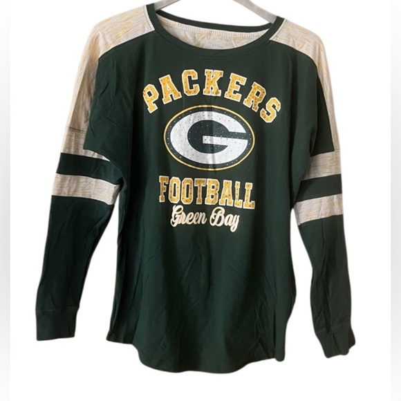 NFL Tops - Women’s NFL Green Bay Packers Long Sleeve Tee - Dark Green & Cream